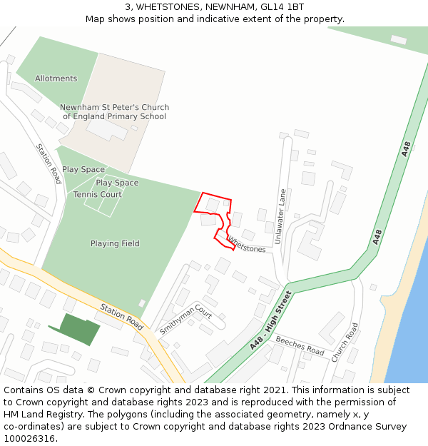 3, WHETSTONES, NEWNHAM, GL14 1BT: Location map and indicative extent of plot