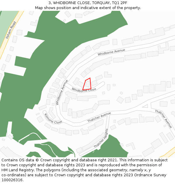 3, WHIDBORNE CLOSE, TORQUAY, TQ1 2PF: Location map and indicative extent of plot