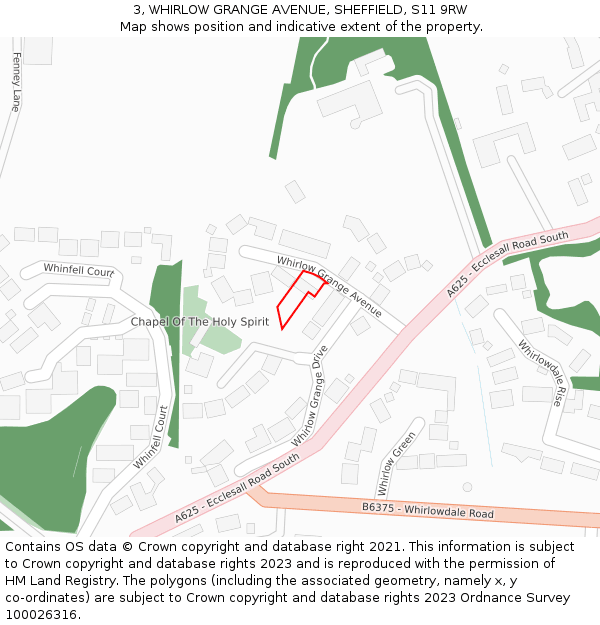 3, WHIRLOW GRANGE AVENUE, SHEFFIELD, S11 9RW: Location map and indicative extent of plot