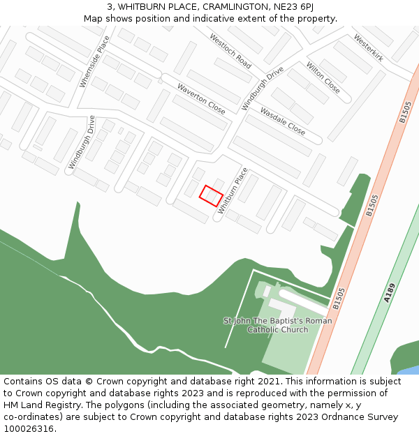 3, WHITBURN PLACE, CRAMLINGTON, NE23 6PJ: Location map and indicative extent of plot