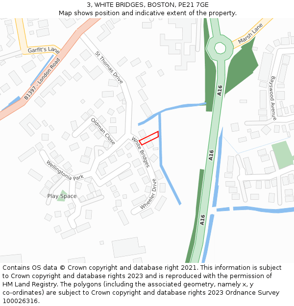 3, WHITE BRIDGES, BOSTON, PE21 7GE: Location map and indicative extent of plot
