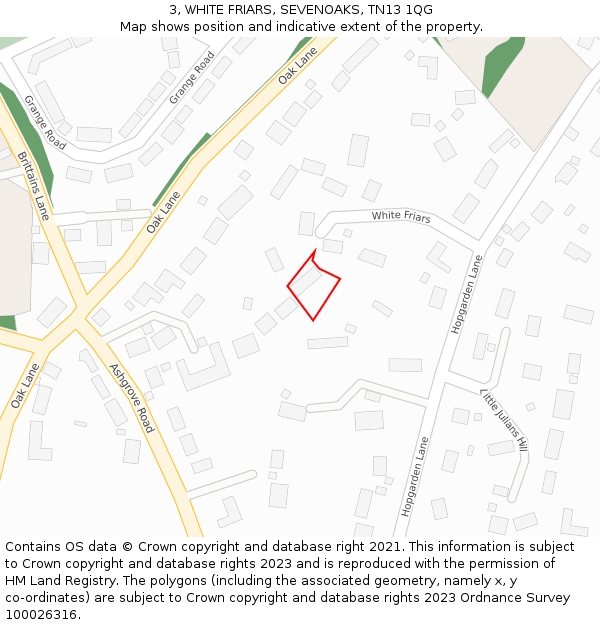 3, WHITE FRIARS, SEVENOAKS, TN13 1QG: Location map and indicative extent of plot