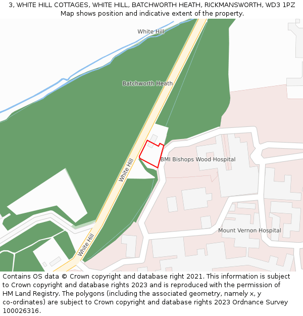 3, WHITE HILL COTTAGES, WHITE HILL, BATCHWORTH HEATH, RICKMANSWORTH, WD3 1PZ: Location map and indicative extent of plot