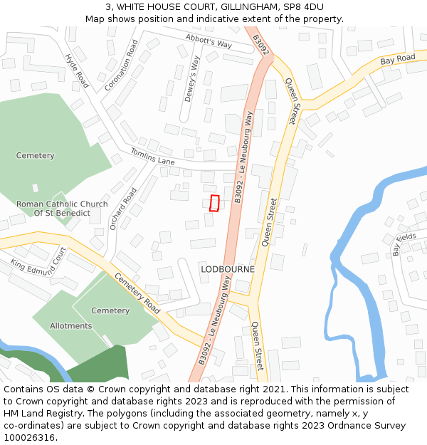 3, WHITE HOUSE COURT, GILLINGHAM, SP8 4DU: Location map and indicative extent of plot