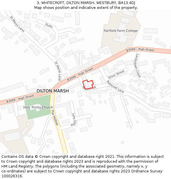 3, WHITECROFT, DILTON MARSH, WESTBURY, BA13 4DJ: Location map and indicative extent of plot