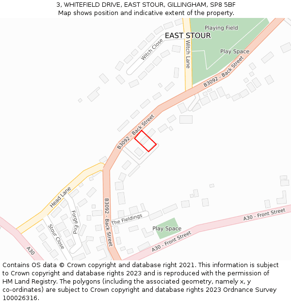 3, WHITEFIELD DRIVE, EAST STOUR, GILLINGHAM, SP8 5BF: Location map and indicative extent of plot