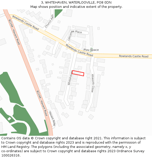 3, WHITEHAVEN, WATERLOOVILLE, PO8 0DN: Location map and indicative extent of plot