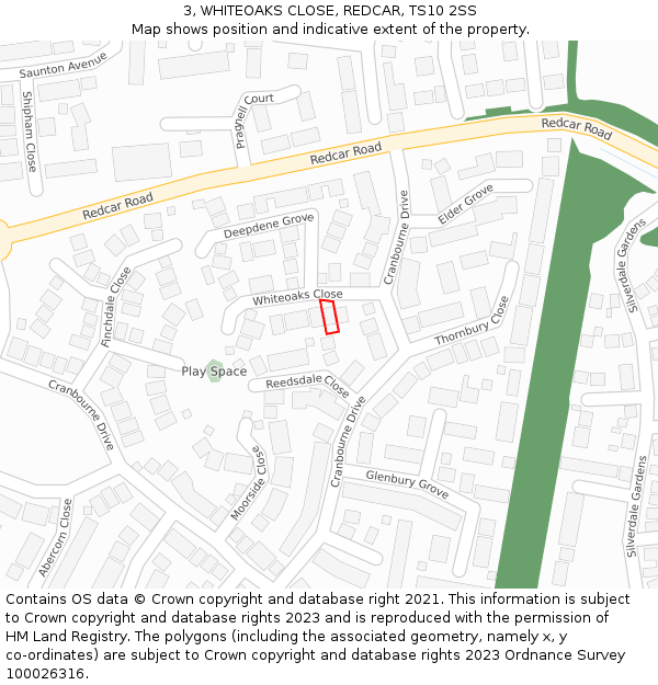 3, WHITEOAKS CLOSE, REDCAR, TS10 2SS: Location map and indicative extent of plot