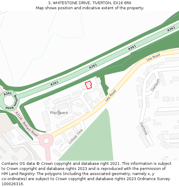 3, WHITESTONE DRIVE, TIVERTON, EX16 6RX: Location map and indicative extent of plot