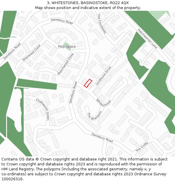 3, WHITESTONES, BASINGSTOKE, RG22 4QX: Location map and indicative extent of plot