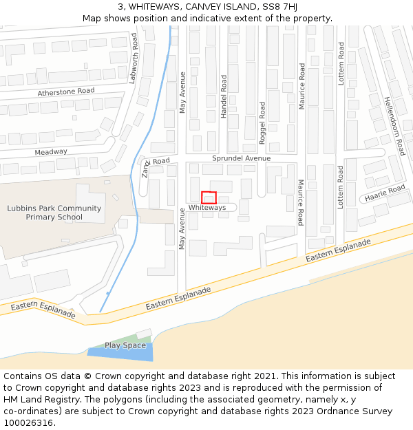 3, WHITEWAYS, CANVEY ISLAND, SS8 7HJ: Location map and indicative extent of plot