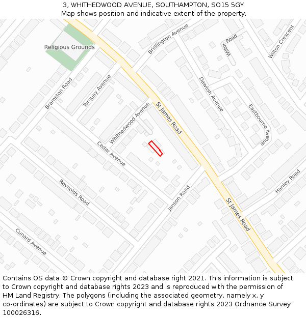 3, WHITHEDWOOD AVENUE, SOUTHAMPTON, SO15 5GY: Location map and indicative extent of plot