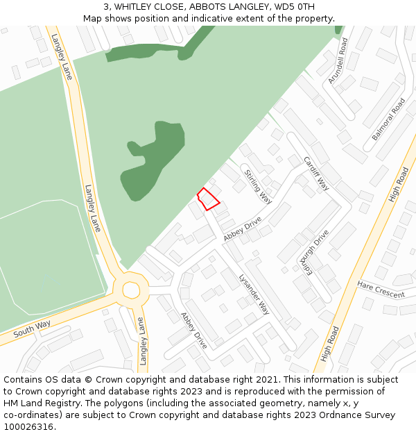 3, WHITLEY CLOSE, ABBOTS LANGLEY, WD5 0TH: Location map and indicative extent of plot