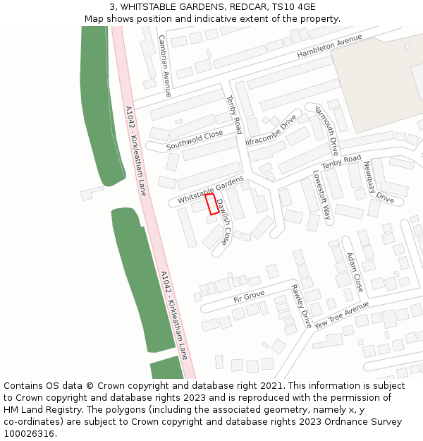3, WHITSTABLE GARDENS, REDCAR, TS10 4GE: Location map and indicative extent of plot