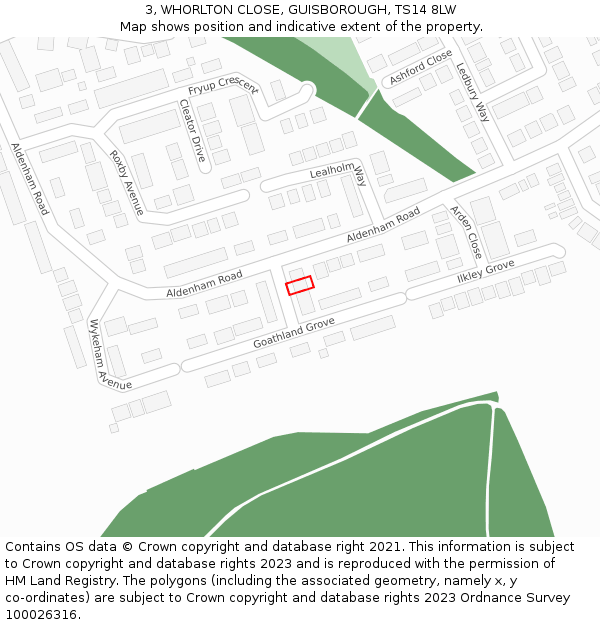 3, WHORLTON CLOSE, GUISBOROUGH, TS14 8LW: Location map and indicative extent of plot