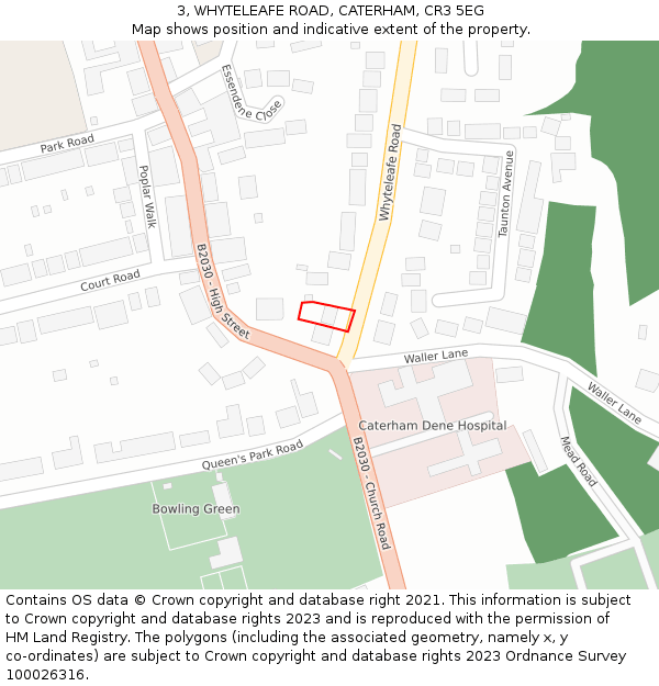 3, WHYTELEAFE ROAD, CATERHAM, CR3 5EG: Location map and indicative extent of plot