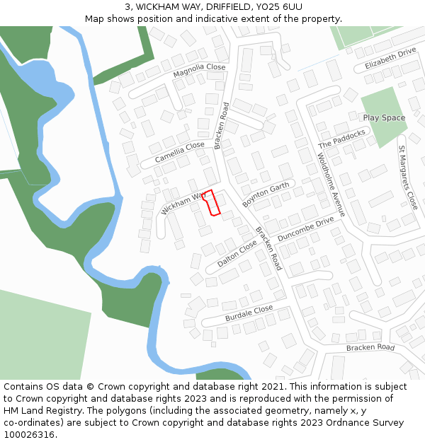 3, WICKHAM WAY, DRIFFIELD, YO25 6UU: Location map and indicative extent of plot