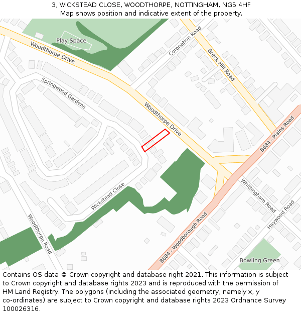 3, WICKSTEAD CLOSE, WOODTHORPE, NOTTINGHAM, NG5 4HF: Location map and indicative extent of plot