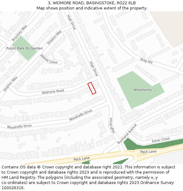 3, WIDMORE ROAD, BASINGSTOKE, RG22 6LB: Location map and indicative extent of plot