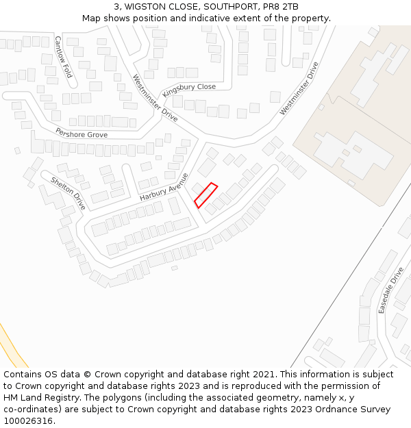 3, WIGSTON CLOSE, SOUTHPORT, PR8 2TB: Location map and indicative extent of plot