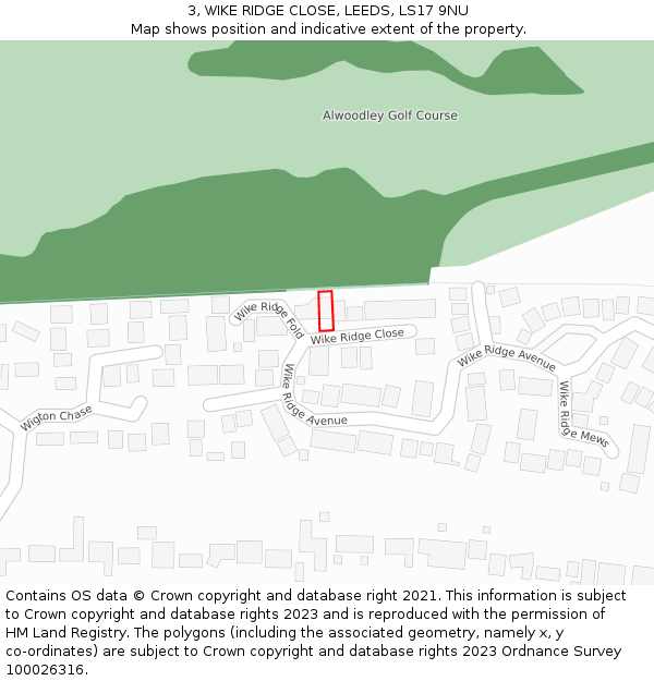 3, WIKE RIDGE CLOSE, LEEDS, LS17 9NU: Location map and indicative extent of plot
