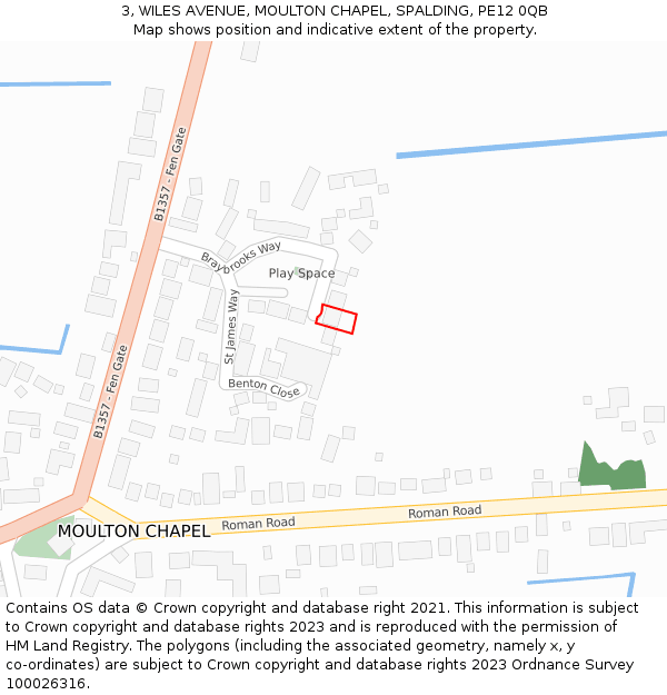 3, WILES AVENUE, MOULTON CHAPEL, SPALDING, PE12 0QB: Location map and indicative extent of plot