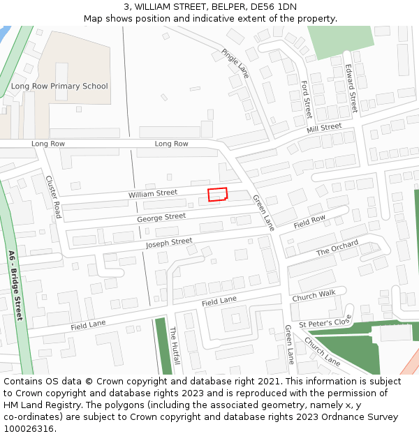 3, WILLIAM STREET, BELPER, DE56 1DN: Location map and indicative extent of plot