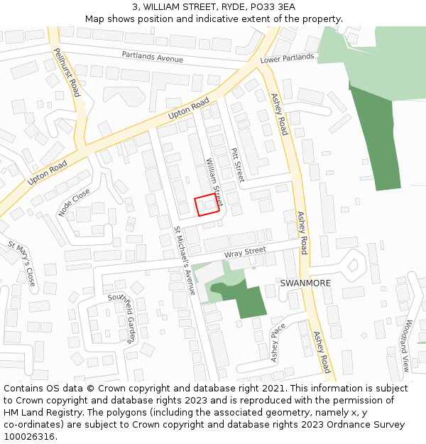 3, WILLIAM STREET, RYDE, PO33 3EA: Location map and indicative extent of plot