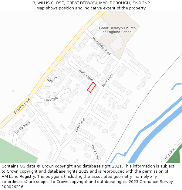 3, WILLIS CLOSE, GREAT BEDWYN, MARLBOROUGH, SN8 3NP: Location map and indicative extent of plot