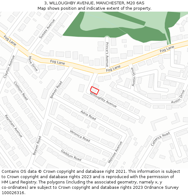 3, WILLOUGHBY AVENUE, MANCHESTER, M20 6AS: Location map and indicative extent of plot