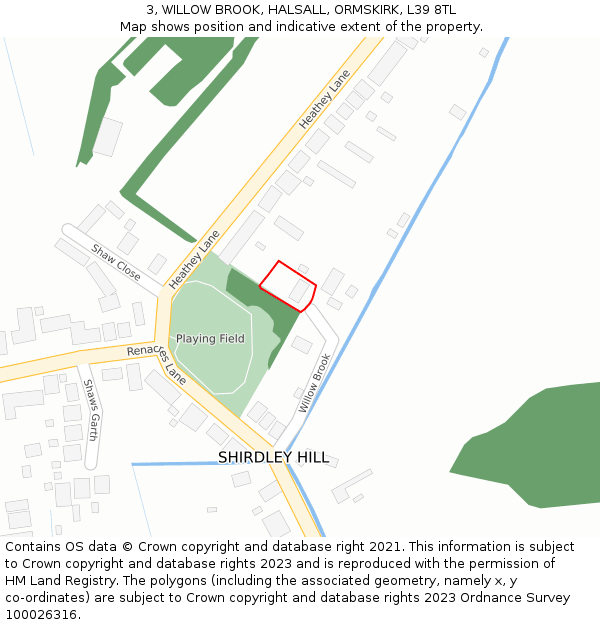 3, WILLOW BROOK, HALSALL, ORMSKIRK, L39 8TL: Location map and indicative extent of plot