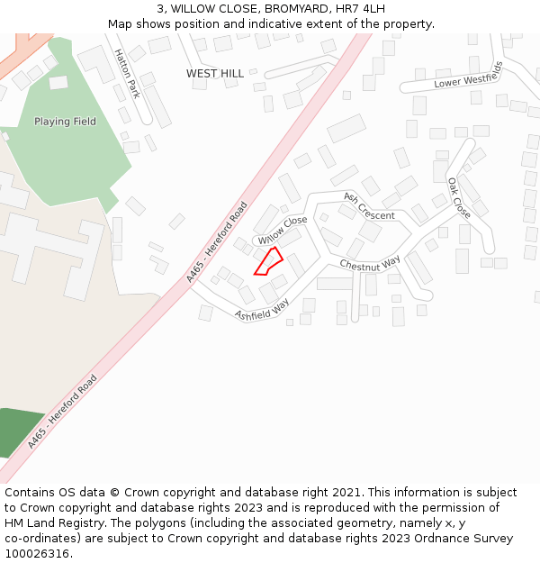 3, WILLOW CLOSE, BROMYARD, HR7 4LH: Location map and indicative extent of plot
