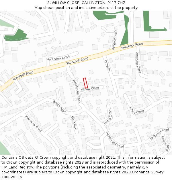 3, WILLOW CLOSE, CALLINGTON, PL17 7HZ: Location map and indicative extent of plot