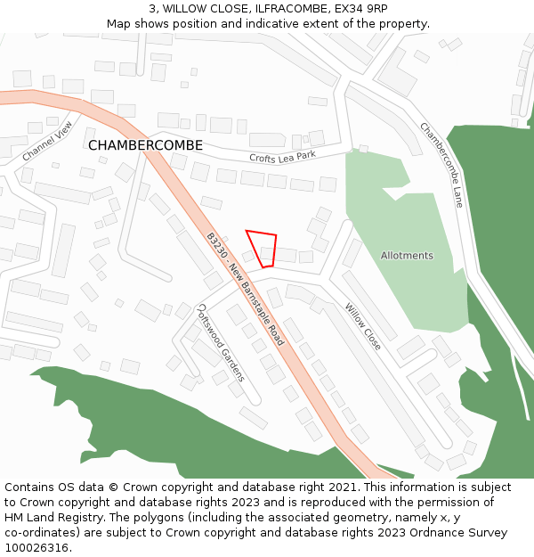 3, WILLOW CLOSE, ILFRACOMBE, EX34 9RP: Location map and indicative extent of plot