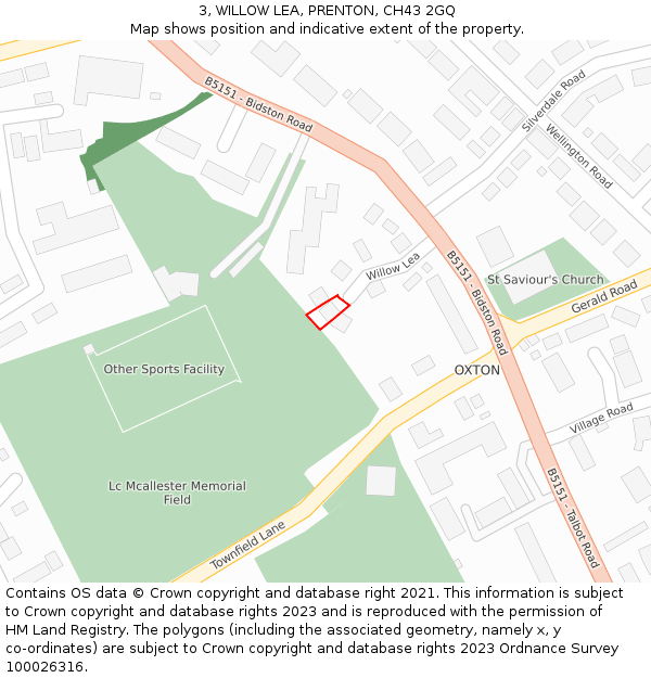 3, WILLOW LEA, PRENTON, CH43 2GQ: Location map and indicative extent of plot