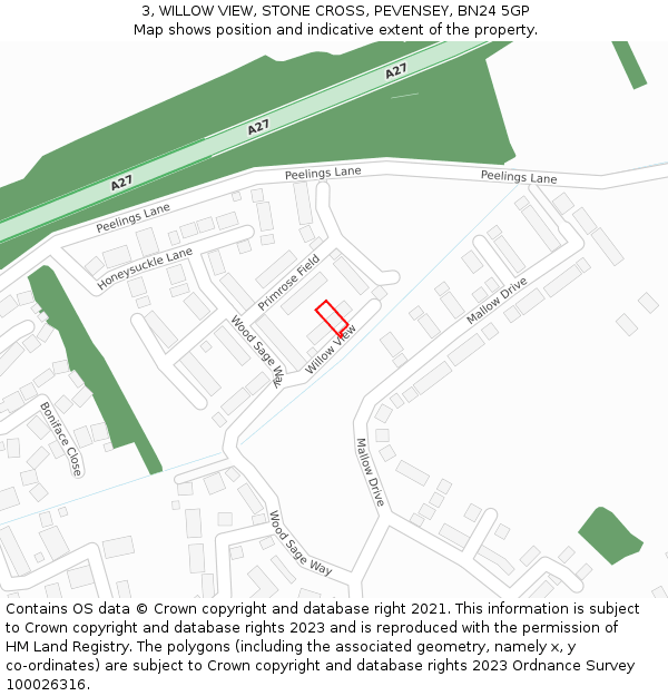 3, WILLOW VIEW, STONE CROSS, PEVENSEY, BN24 5GP: Location map and indicative extent of plot