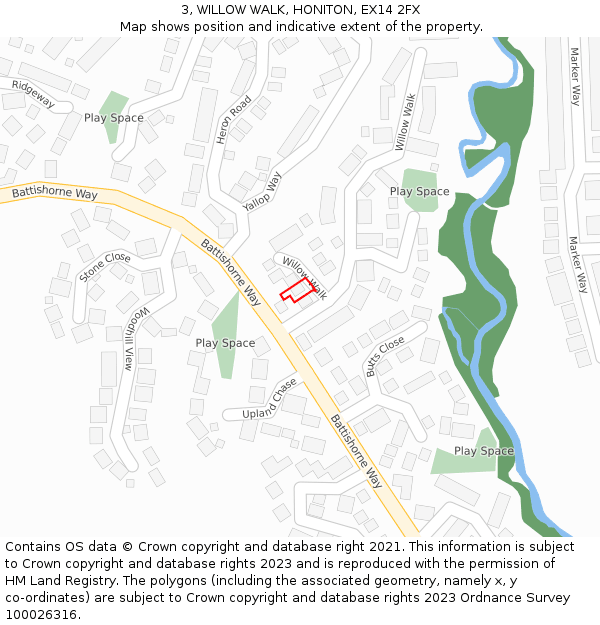 3, WILLOW WALK, HONITON, EX14 2FX: Location map and indicative extent of plot