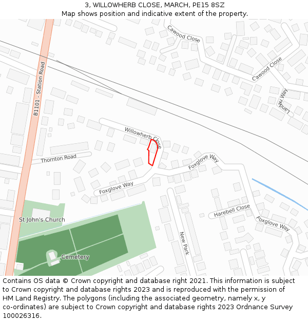 3, WILLOWHERB CLOSE, MARCH, PE15 8SZ: Location map and indicative extent of plot