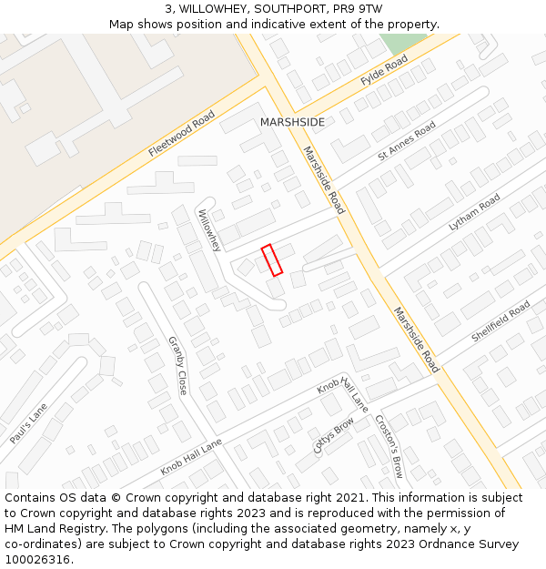 3, WILLOWHEY, SOUTHPORT, PR9 9TW: Location map and indicative extent of plot