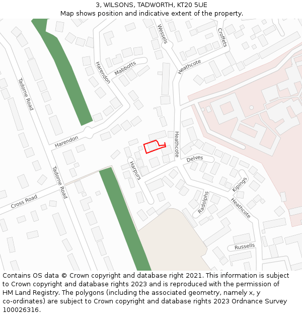 3, WILSONS, TADWORTH, KT20 5UE: Location map and indicative extent of plot