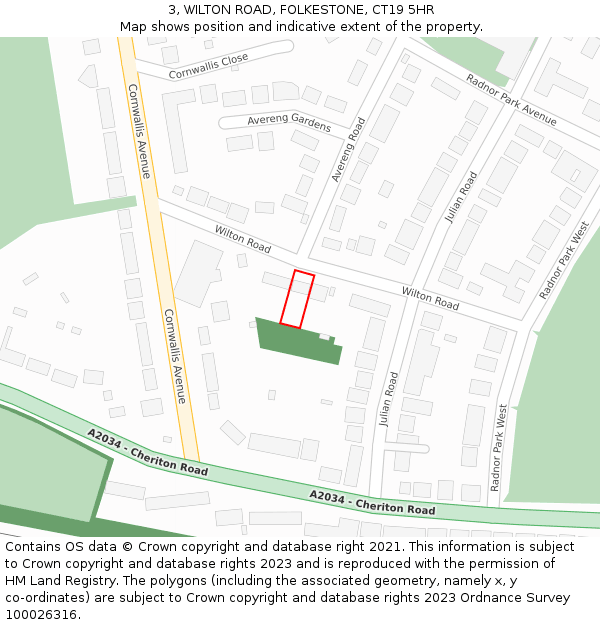 3, WILTON ROAD, FOLKESTONE, CT19 5HR: Location map and indicative extent of plot