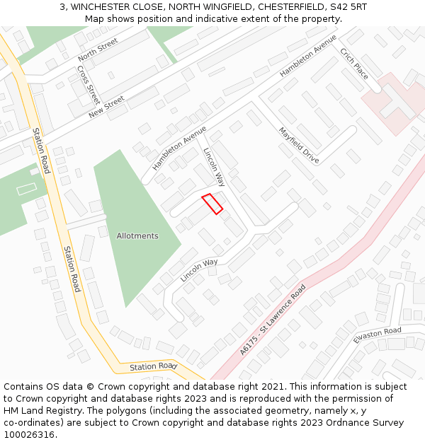 3, WINCHESTER CLOSE, NORTH WINGFIELD, CHESTERFIELD, S42 5RT: Location map and indicative extent of plot