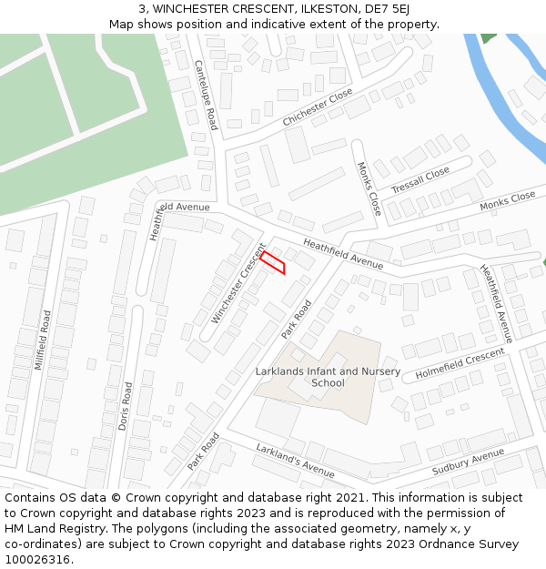 3, WINCHESTER CRESCENT, ILKESTON, DE7 5EJ: Location map and indicative extent of plot