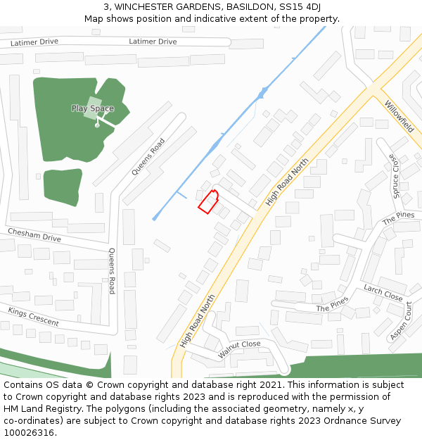 3, WINCHESTER GARDENS, BASILDON, SS15 4DJ: Location map and indicative extent of plot