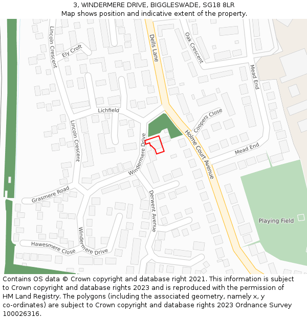 3, WINDERMERE DRIVE, BIGGLESWADE, SG18 8LR: Location map and indicative extent of plot