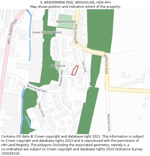 3, WINDERMERE RISE, BRIGHOUSE, HD6 4FH: Location map and indicative extent of plot