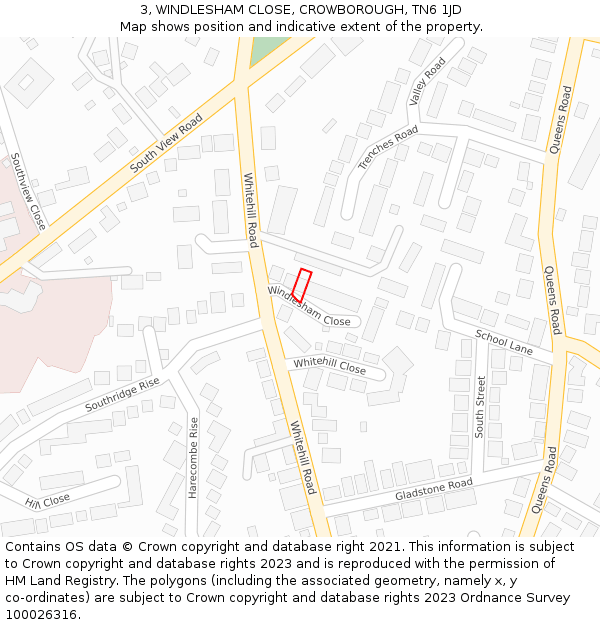 3, WINDLESHAM CLOSE, CROWBOROUGH, TN6 1JD: Location map and indicative extent of plot