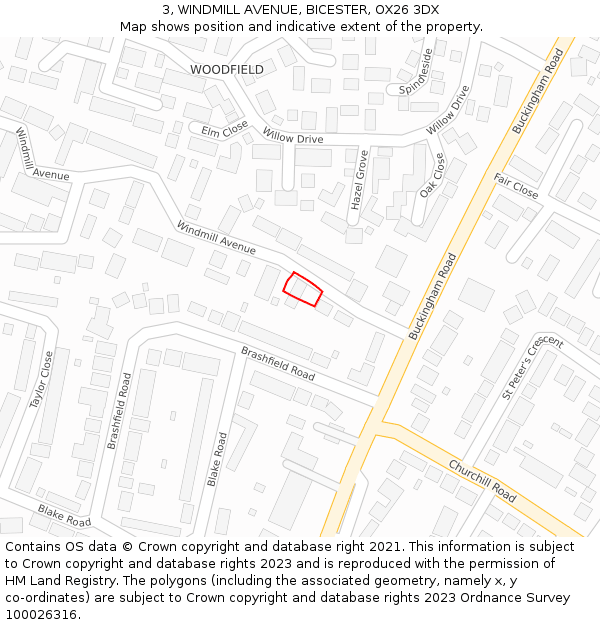 3, WINDMILL AVENUE, BICESTER, OX26 3DX: Location map and indicative extent of plot