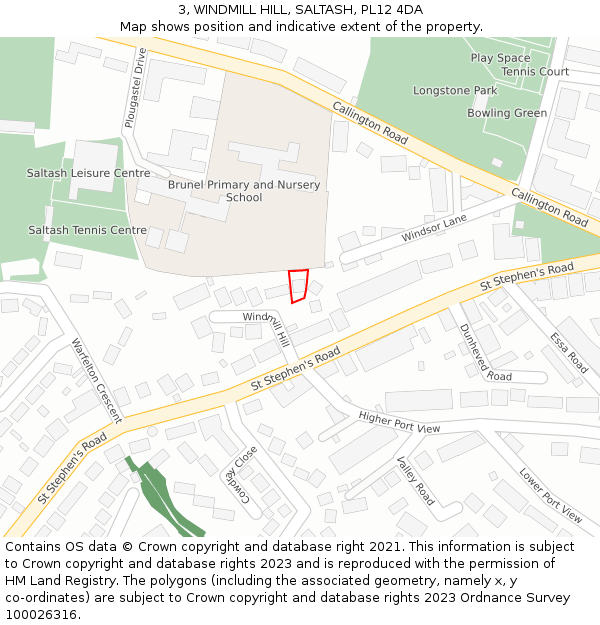 3, WINDMILL HILL, SALTASH, PL12 4DA: Location map and indicative extent of plot