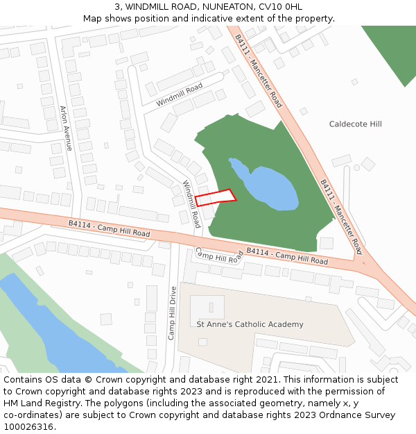 3, WINDMILL ROAD, NUNEATON, CV10 0HL: Location map and indicative extent of plot